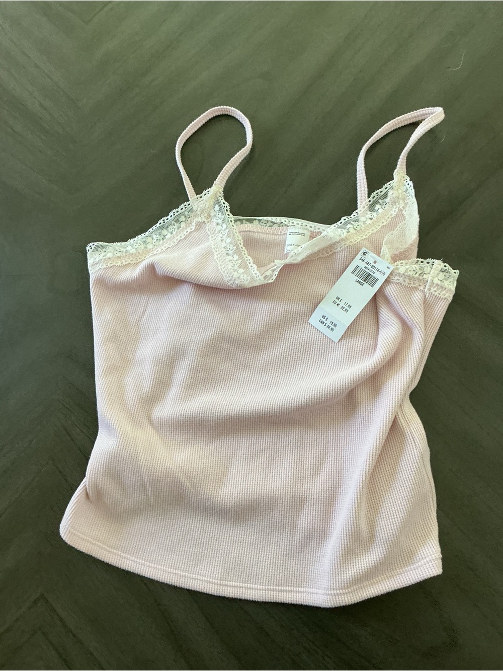 Gilly Hicks Light Pink Lace-Trim Ribbed Camisole